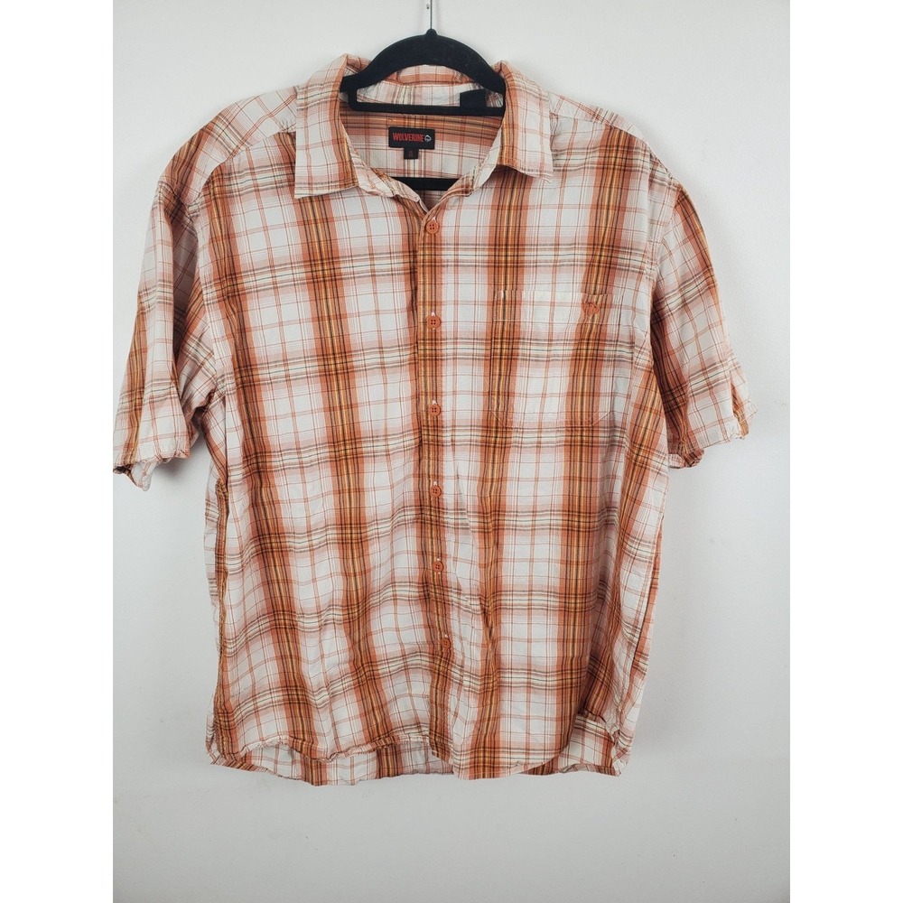 Wolverine Button Down Shirt XL Mens White Orange Short Sleeve Pockets Casual